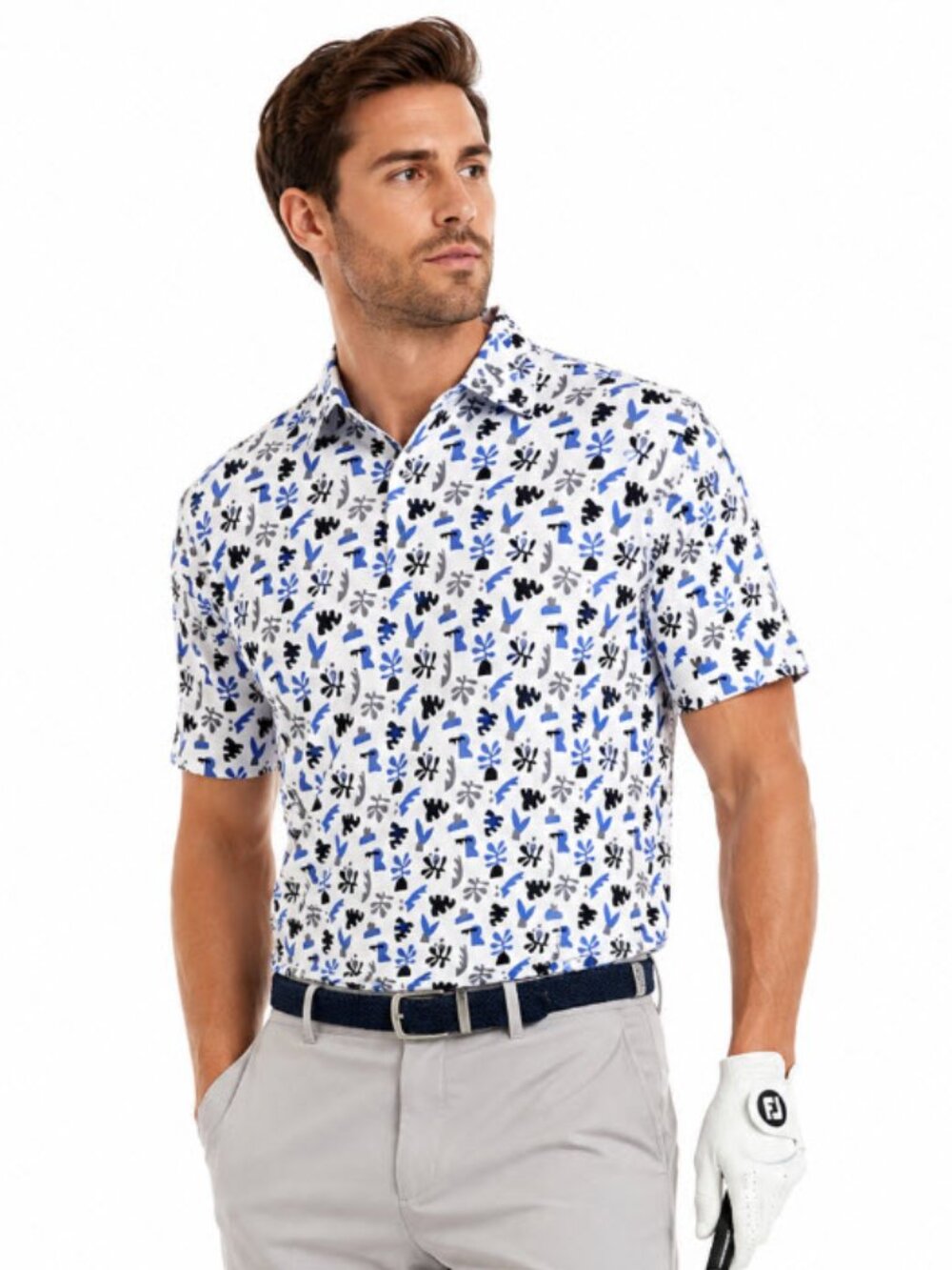 FootJoy FJ Performance Golf Polo NWT Leaf Print Stretch Shirt Medium
